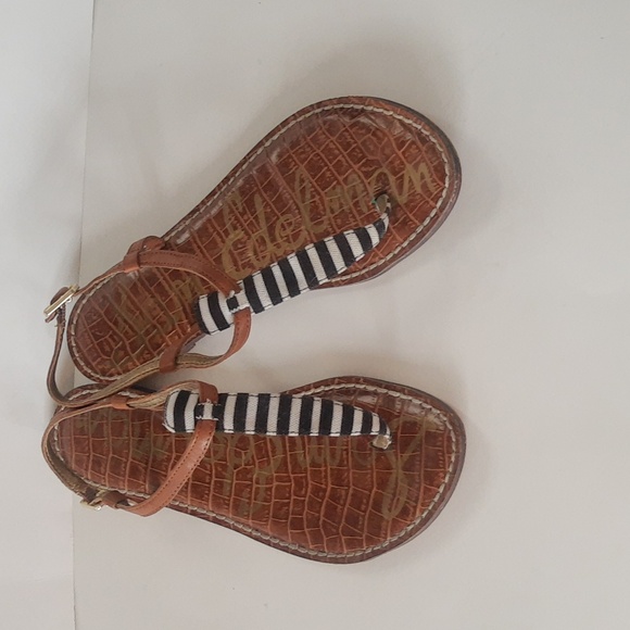 Sam Edelman Shoes - Sam Edelman Sz 7 Gigi T-Strap Black and White Stripe Leather Flip Flop Sandals
